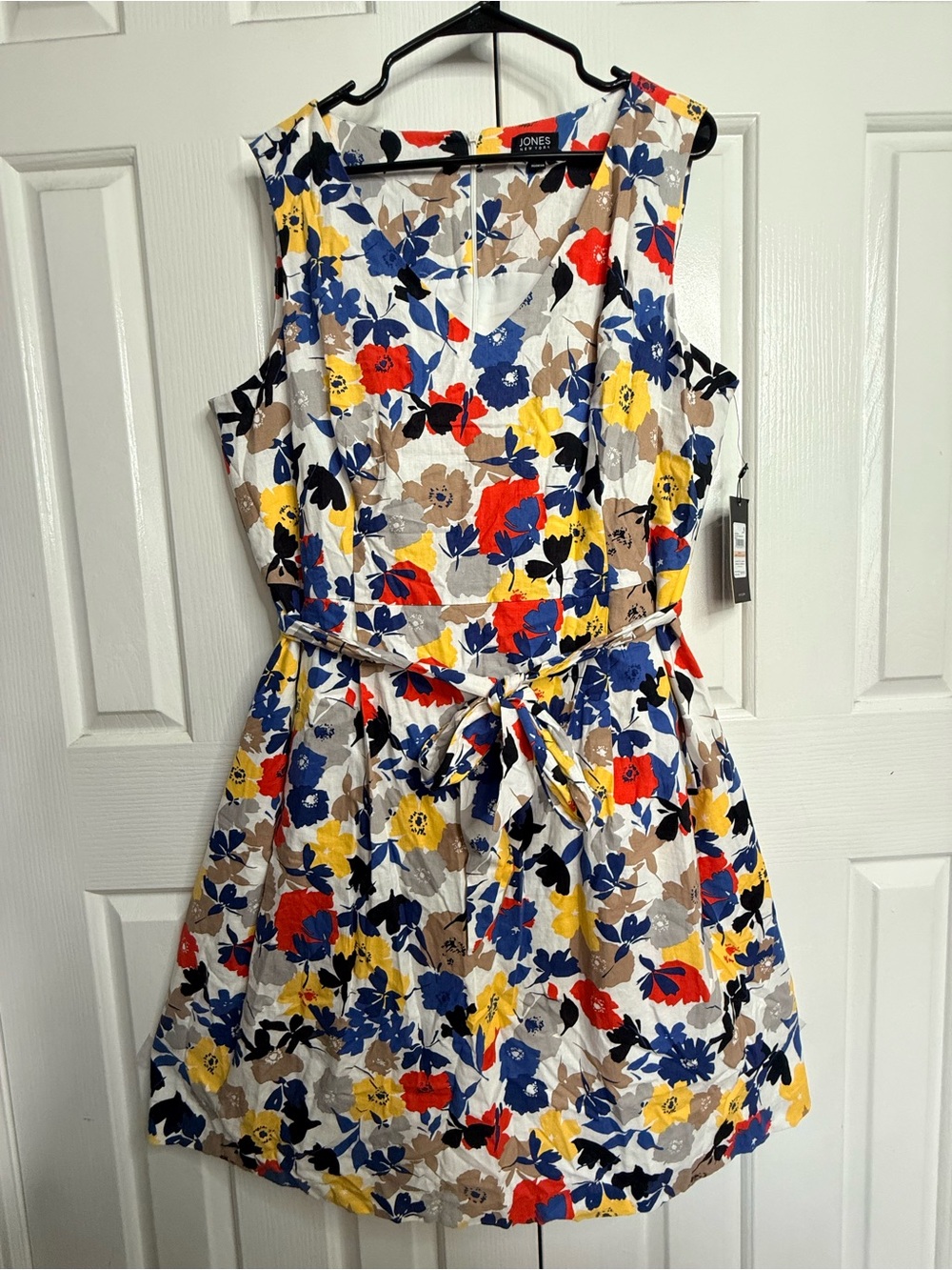 Jones New York Woman 2X Floral Linen Blend Fit & Flare Dress NWT Belted